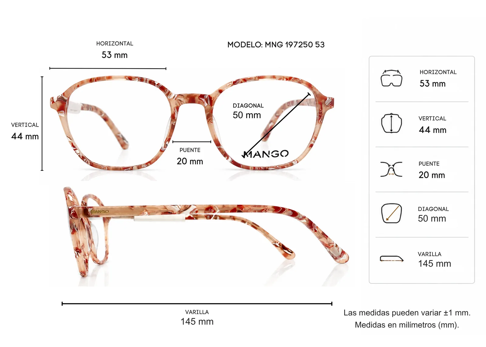 Armazón MANGO MNG197250, color rosa · vista 2