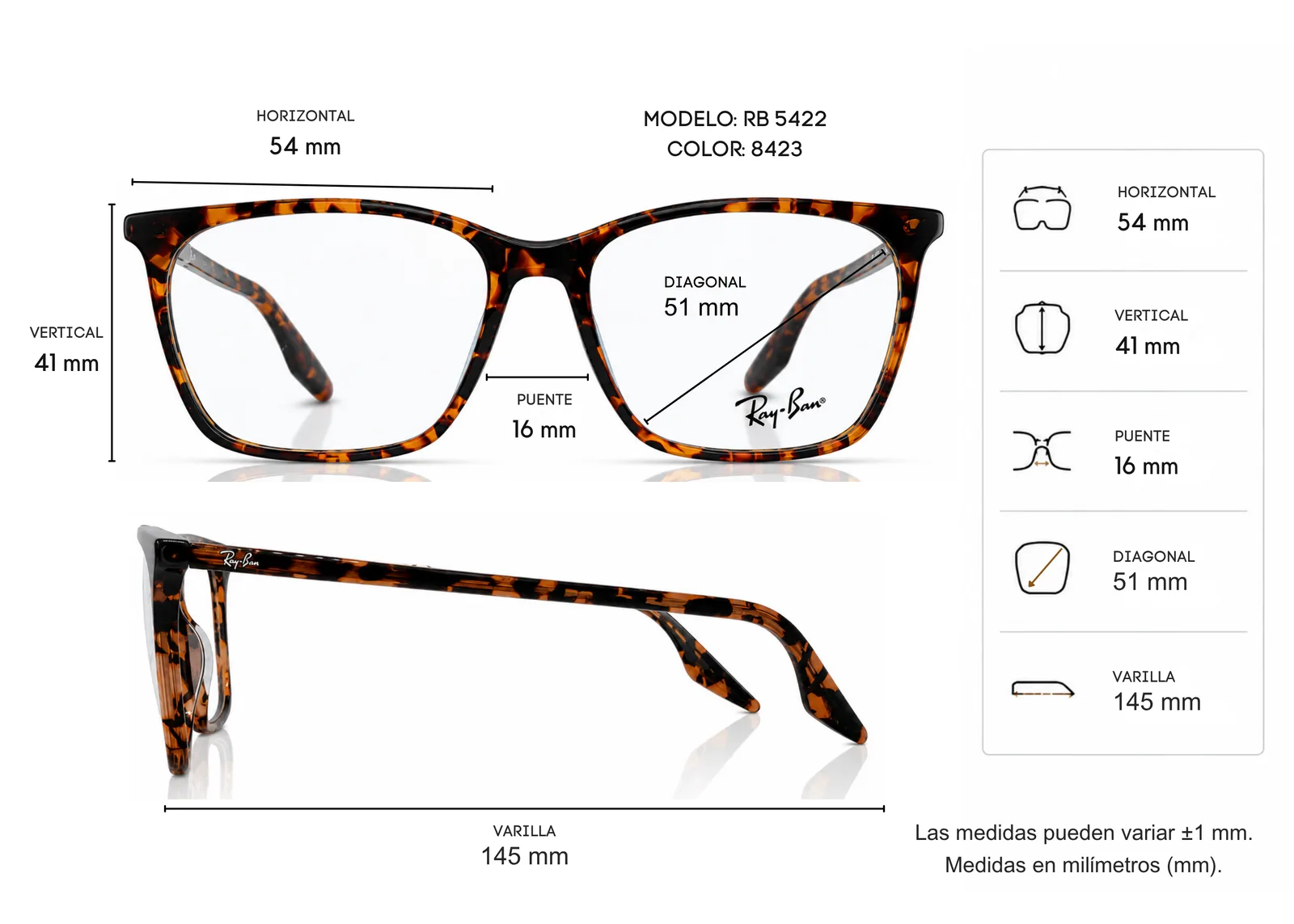 Armazón Ray Ban RB5422, color carey · vista 2