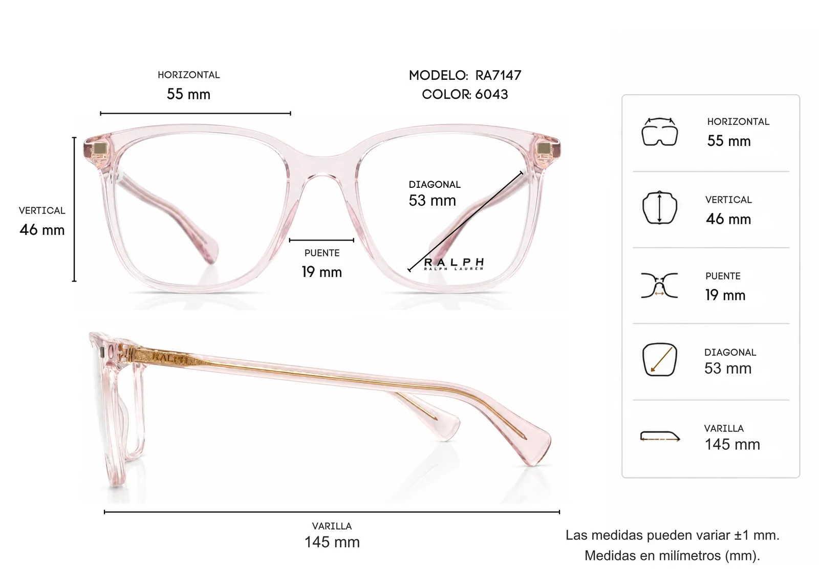 Armazón Ralph Lauren RA7147, color rosa · vista 2