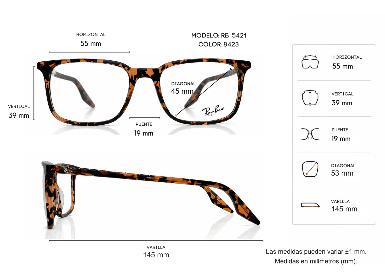 Armazón Ray Ban RB5421, color carey · vista 2
