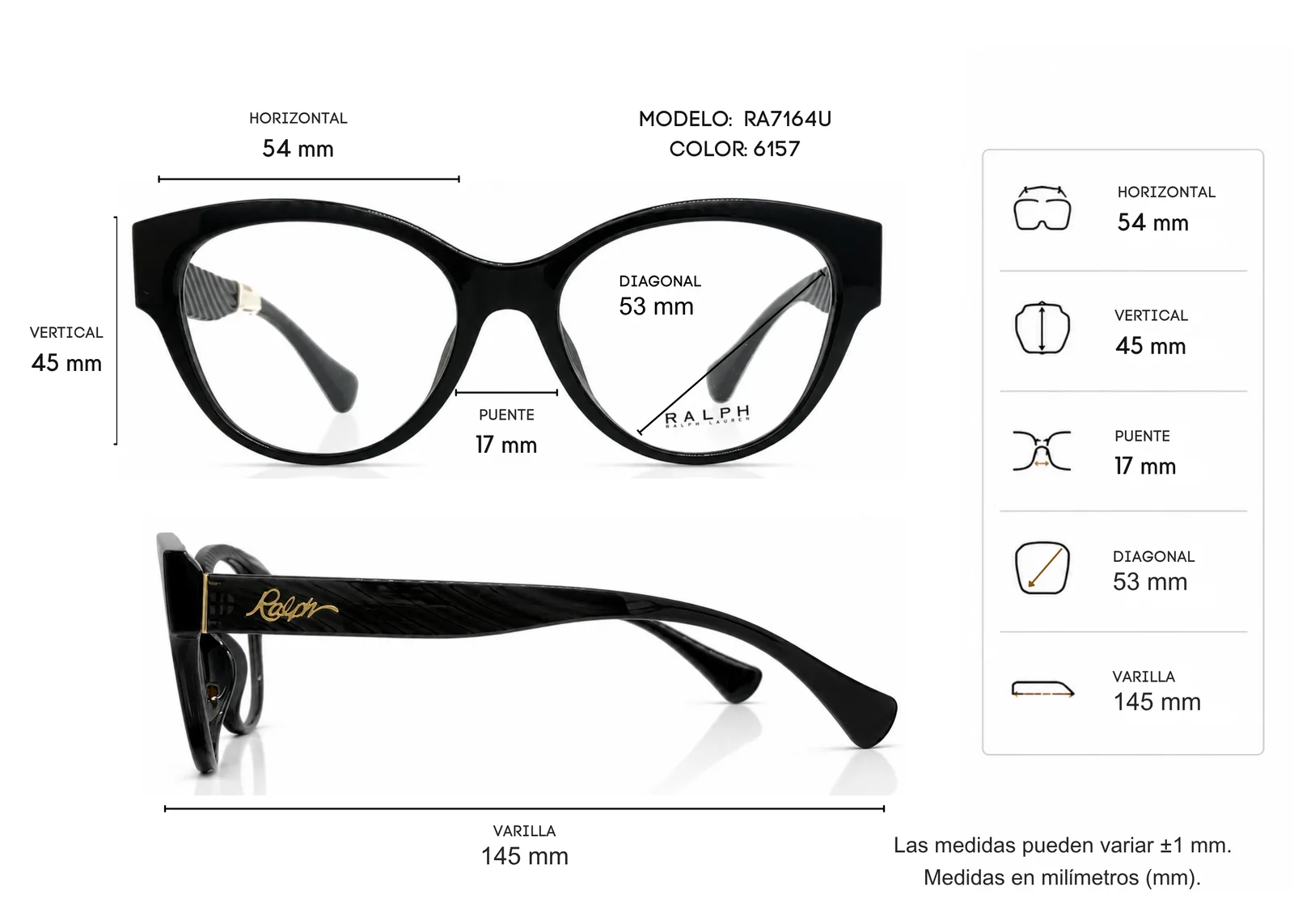 Armazón Ralph Lauren RA7164U, color negro · vista 2
