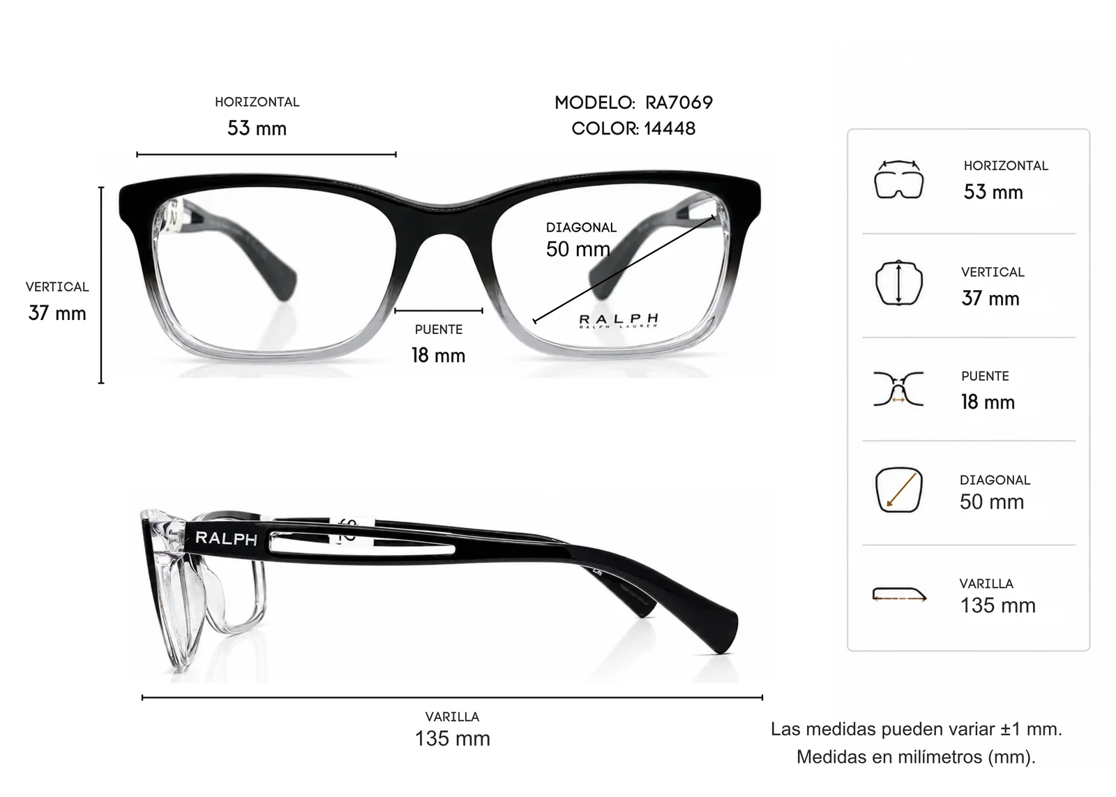 Armazón Ralph Lauren RA7069, color negro · vista 2