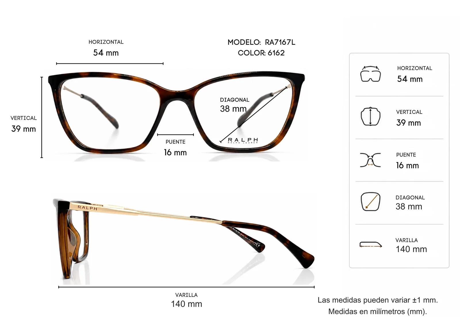 Armazón Ralph Lauren RA7167L, color carey · vista 2