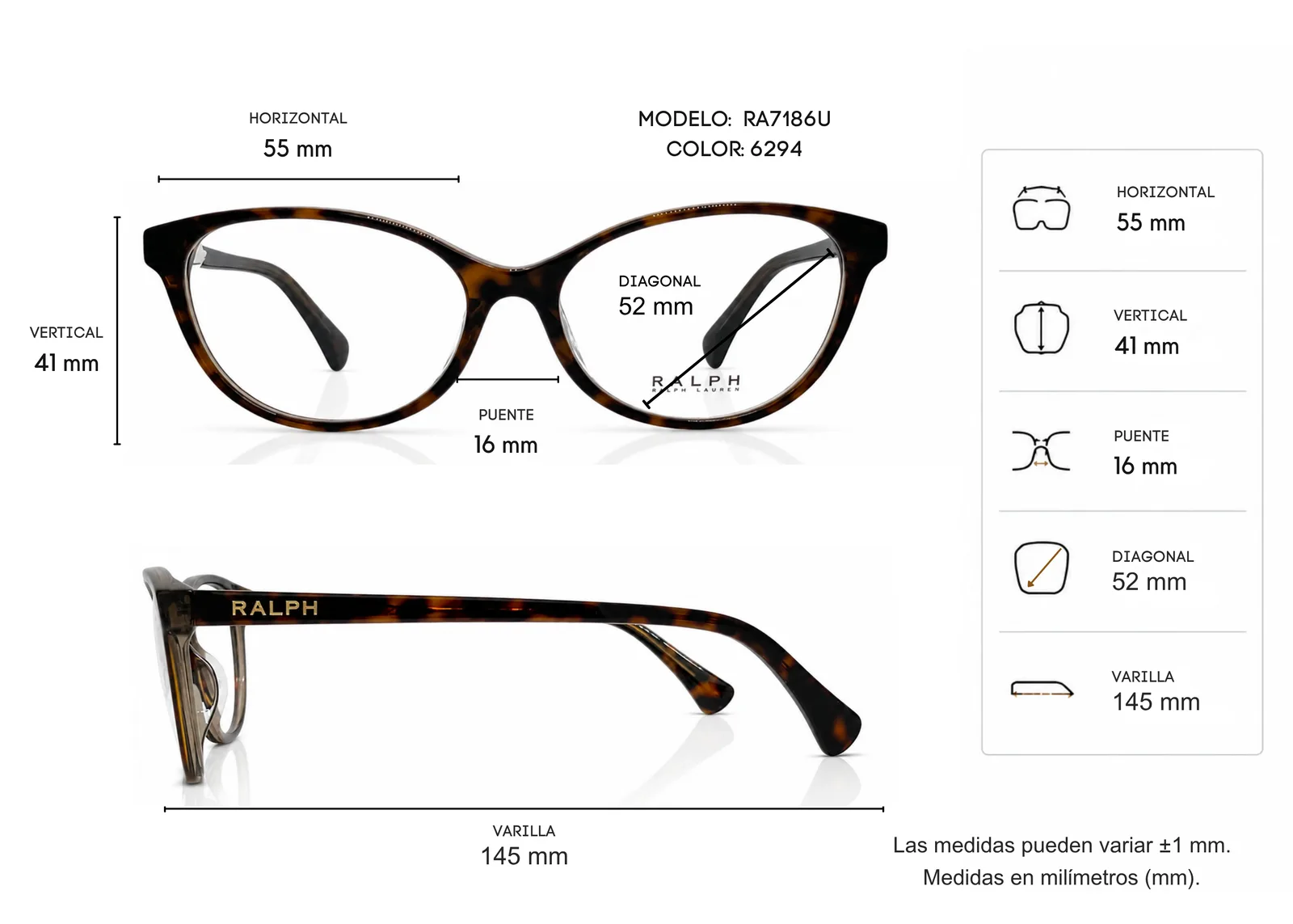 Armazón Ralph Lauren RA7186U, color carey · vista 2