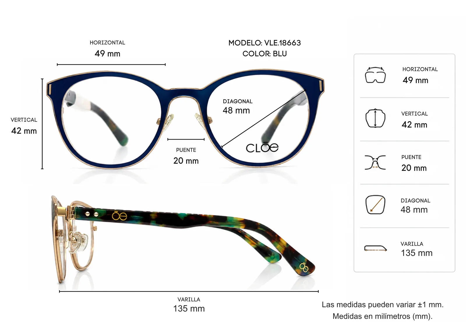 Armazón Cloe VLE18663, color azul · vista 2