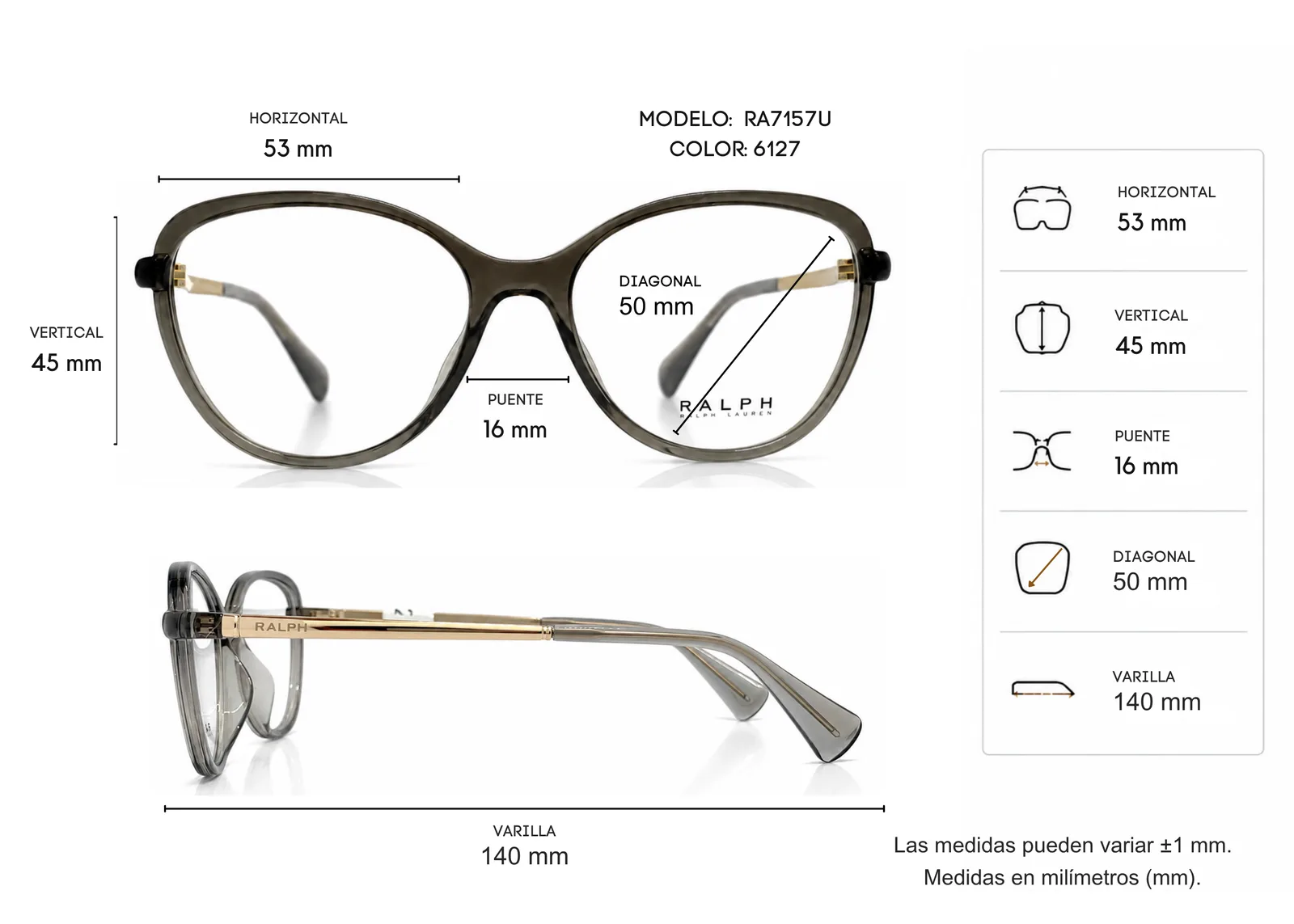Armazón Ralph Lauren RA7157U, color gris · vista 2