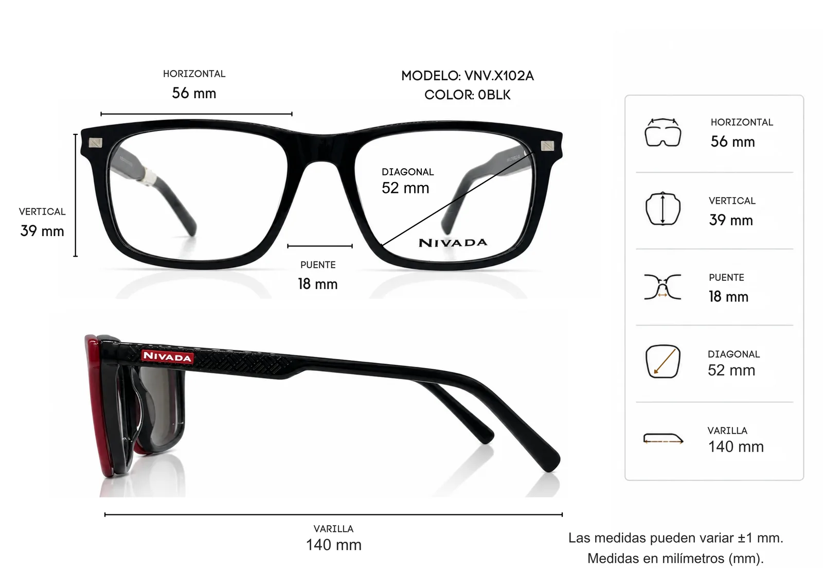 Armazón NIVADA VNVX102A, color negro · vista 2