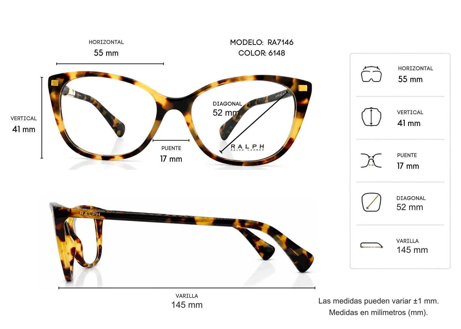 Armazón Ralph Lauren RA7146 carey, color carey · vista 2