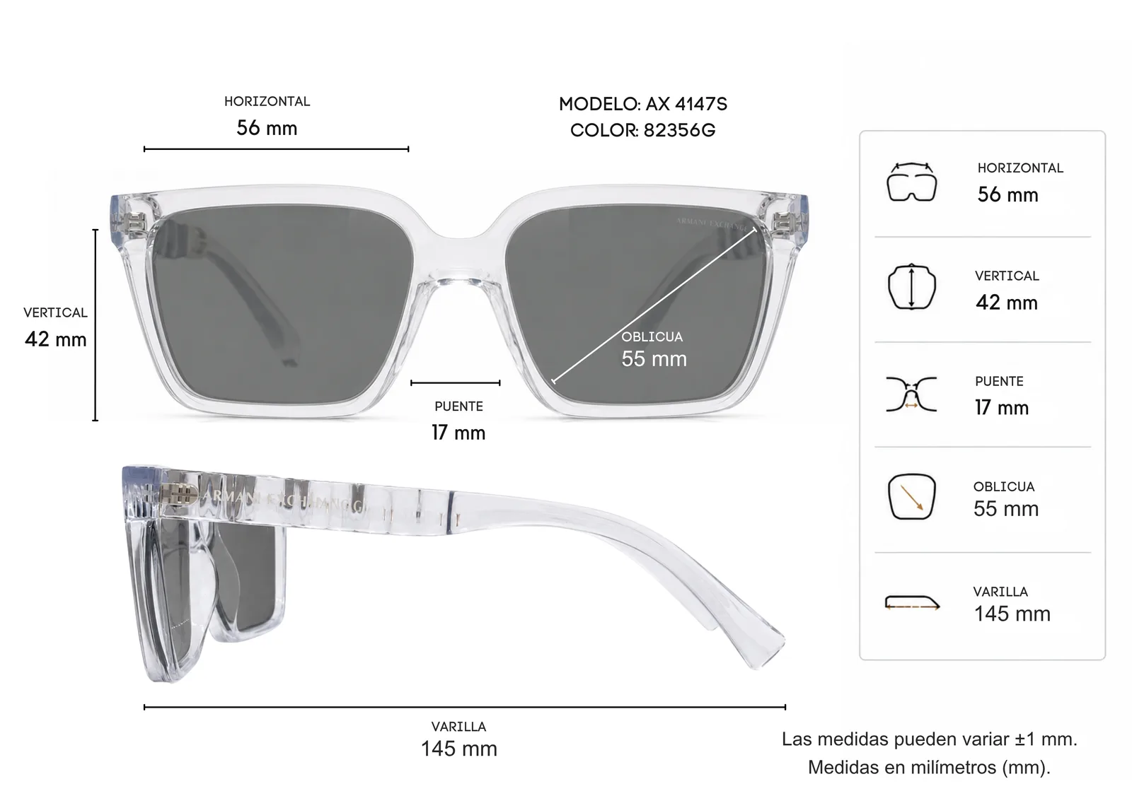Armazón Armani Exchange AX4147S transparente, color transparente · vista 2