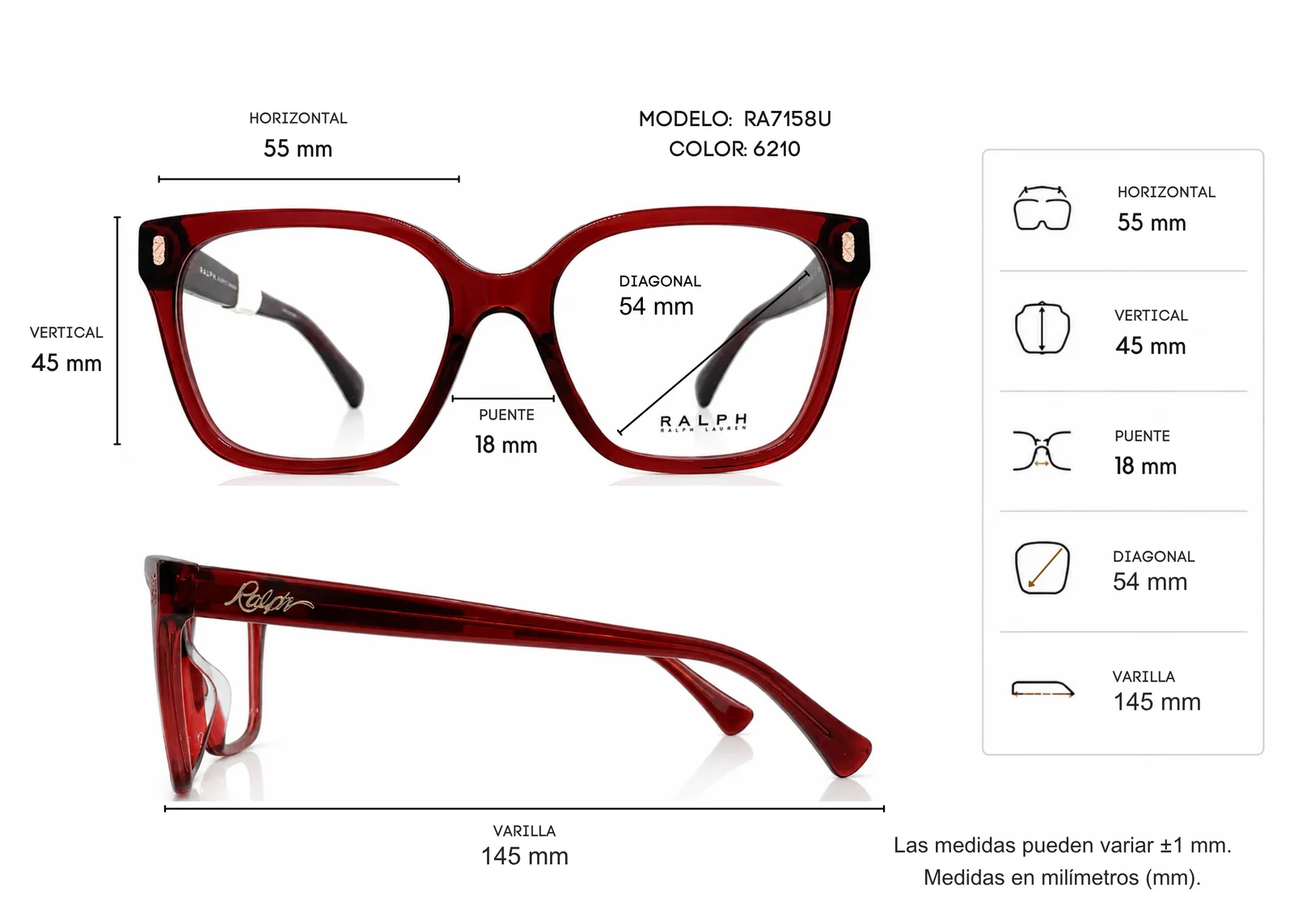 Armazón Ralph Lauren RA7158U, color rojo · vista 2