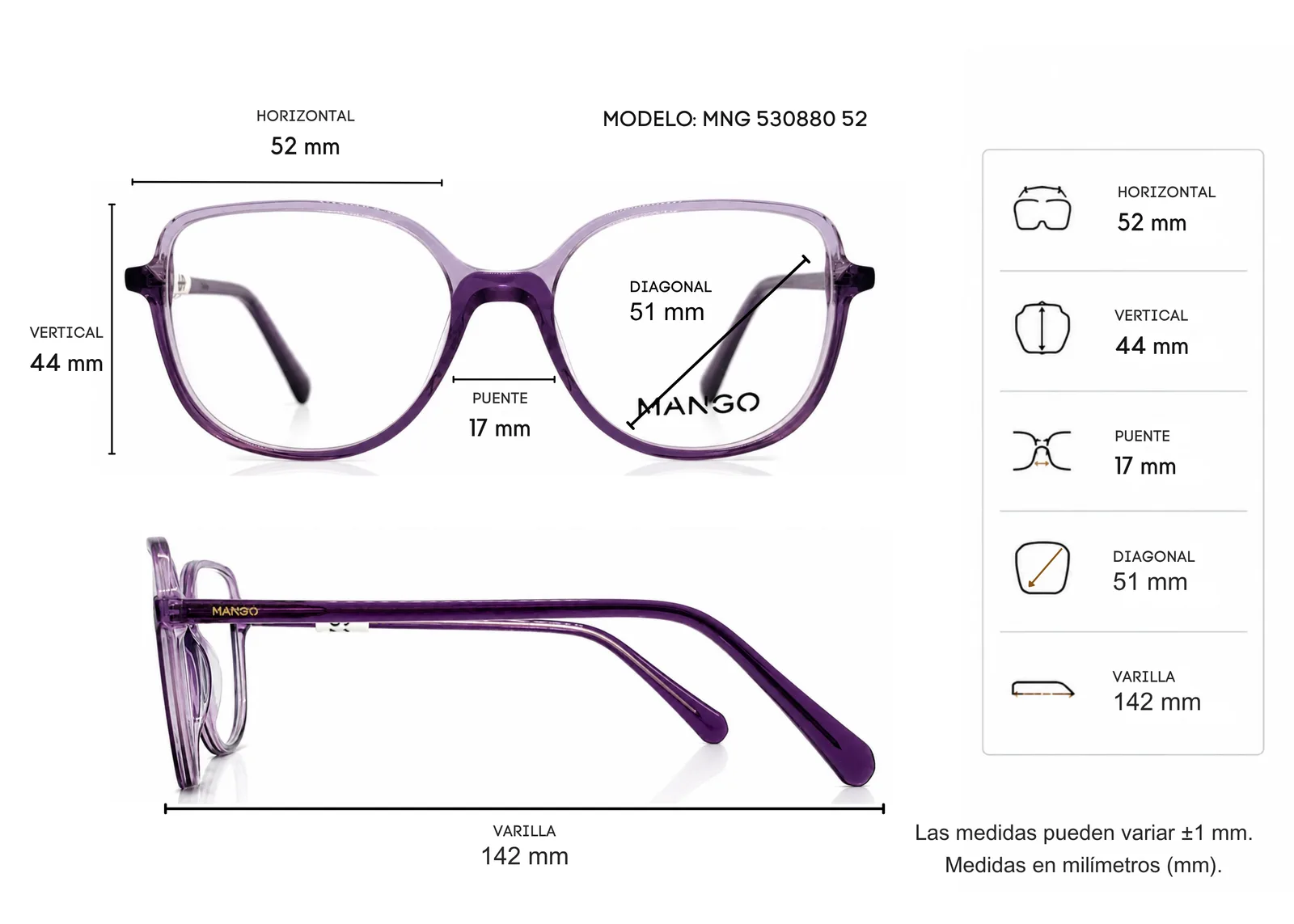 Armazón MANGO MNG530880, color morado · vista 2