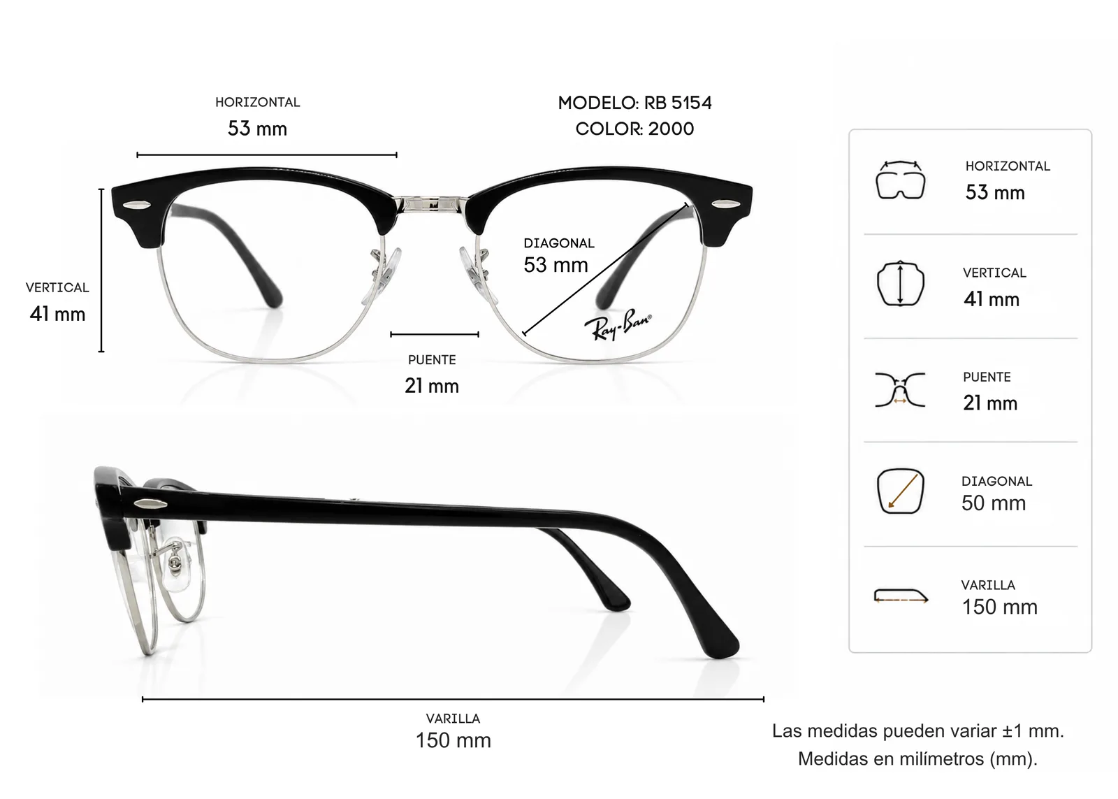 Armazón Ray Ban RB5154, color negro · vista 2