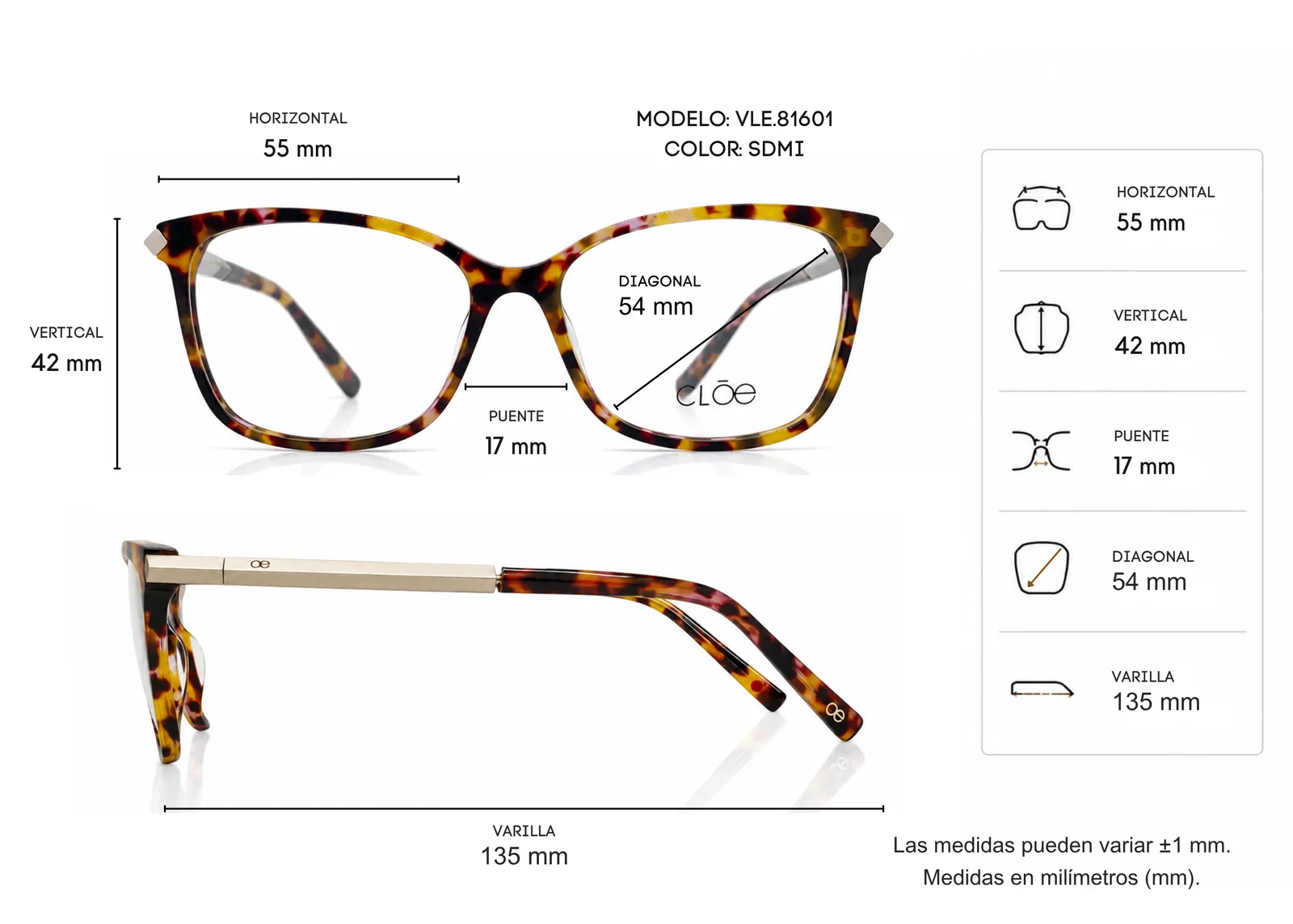 Armazón Cloe VLE81601, color carey · vista 4