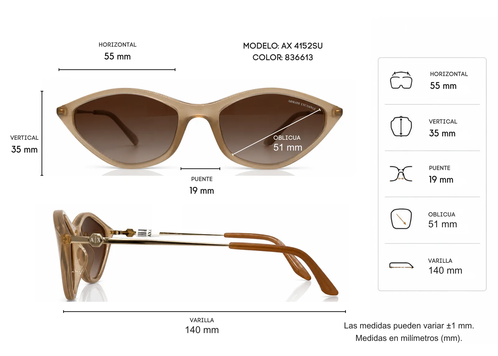 Armazón Armani Exchange AX4152SU, color beige · vista 2