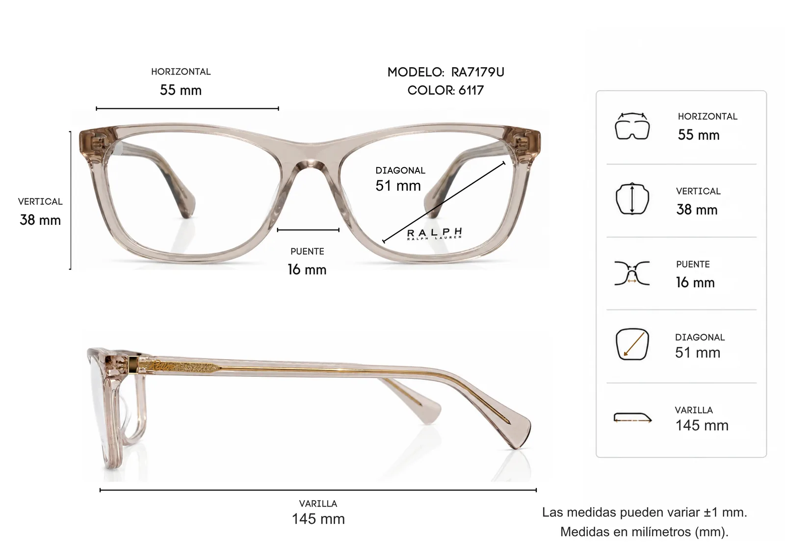 Armazón Ralph Lauren RA7179U, color beige · vista 2