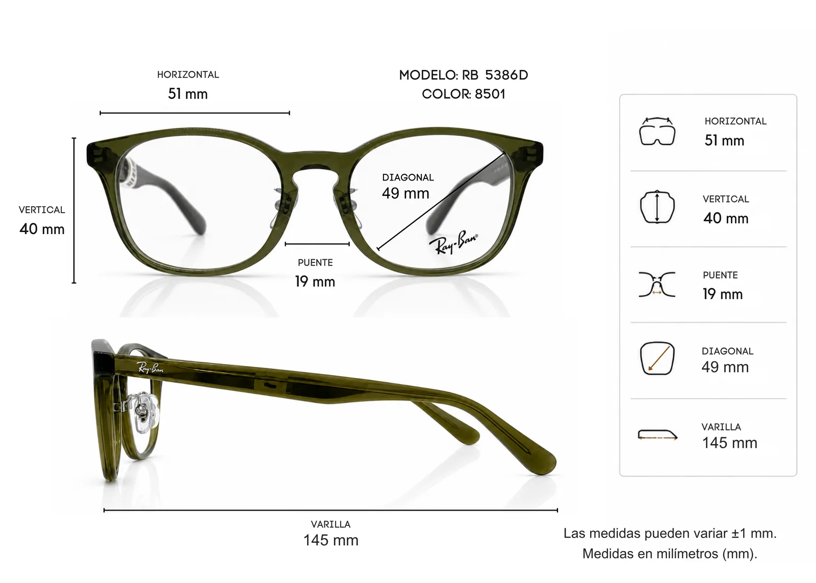 Armazón Ray Ban RB5386D, color cafe · vista 2