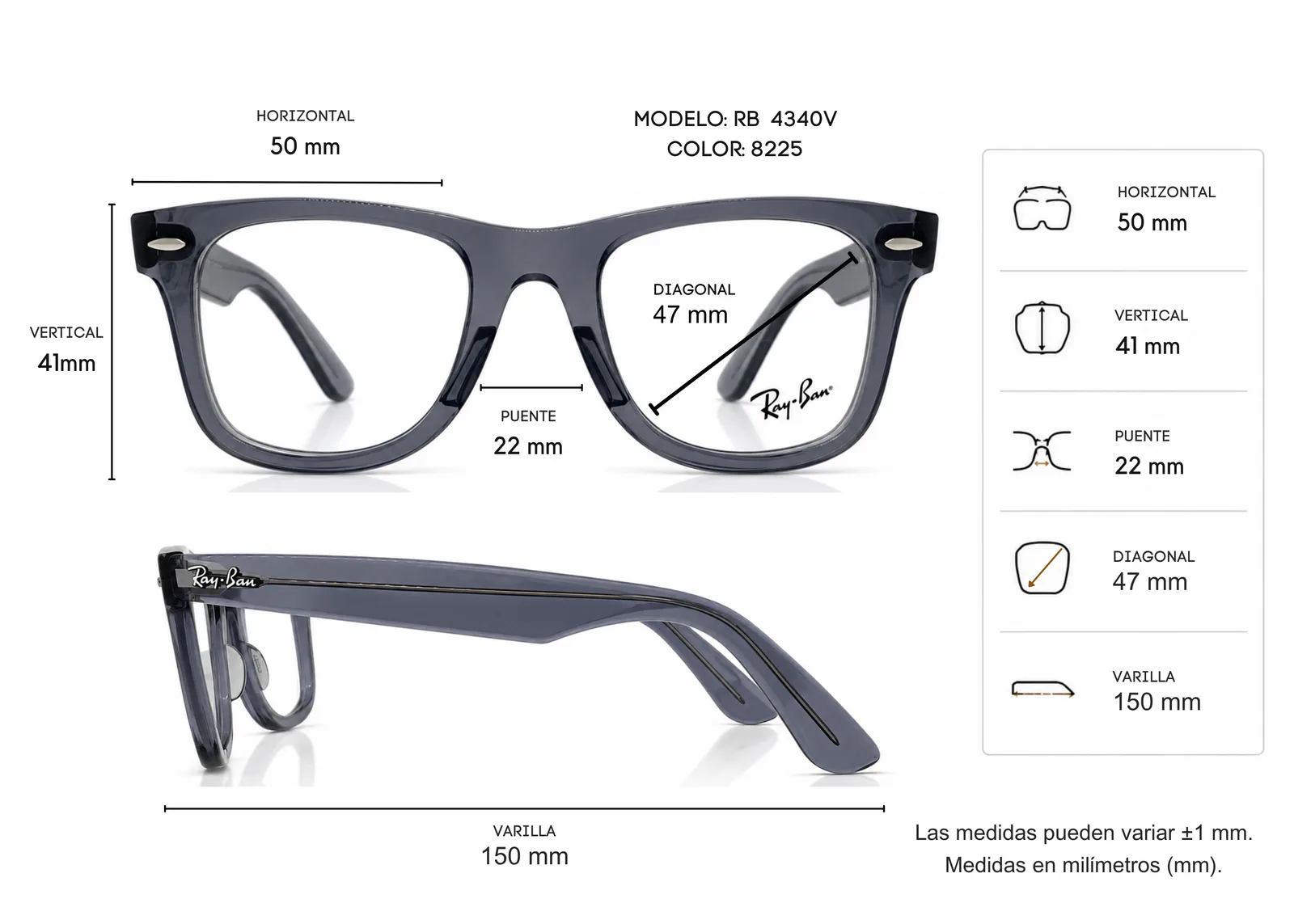 Armazón Ray Ban RB4340V, color gris · vista 2