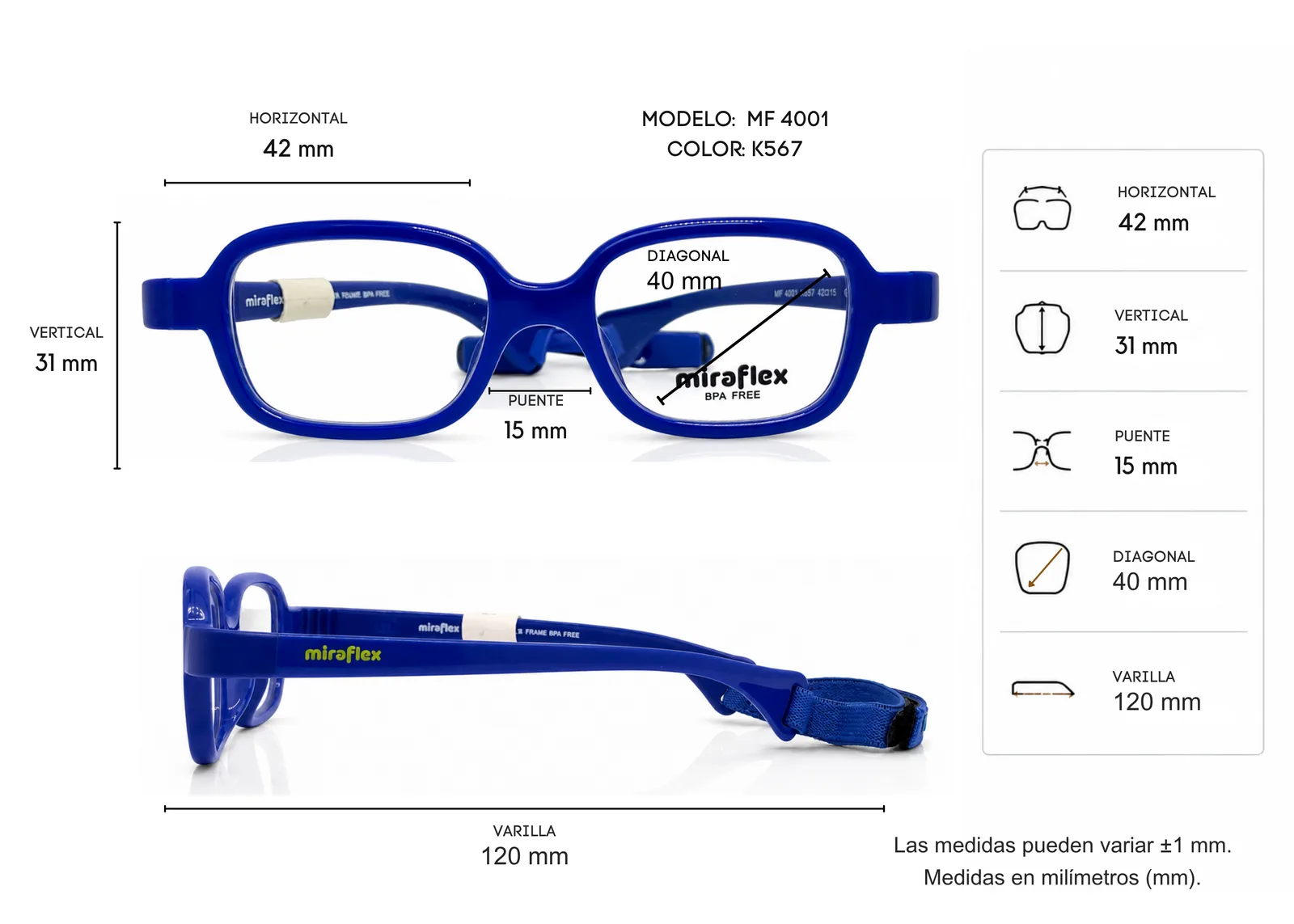 Armazón Miraflex MF4001 azul brillante, color azul · vista 2