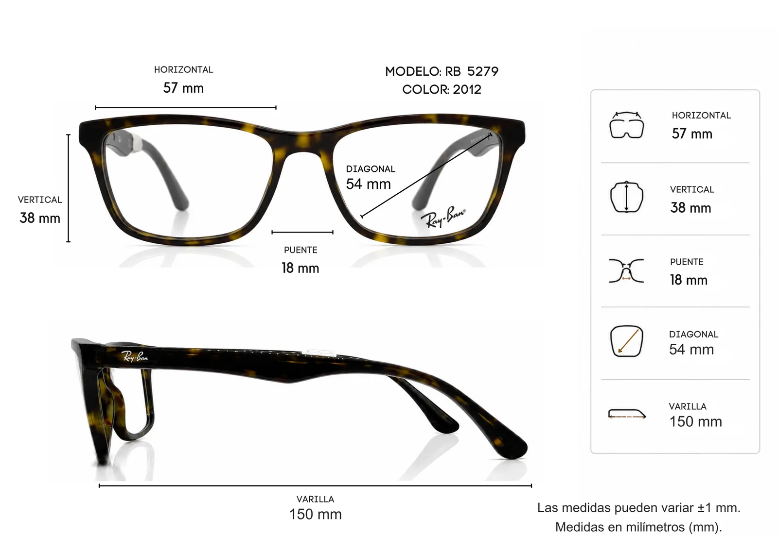 Armazón Ray Ban RB5279, color carey · vista 2