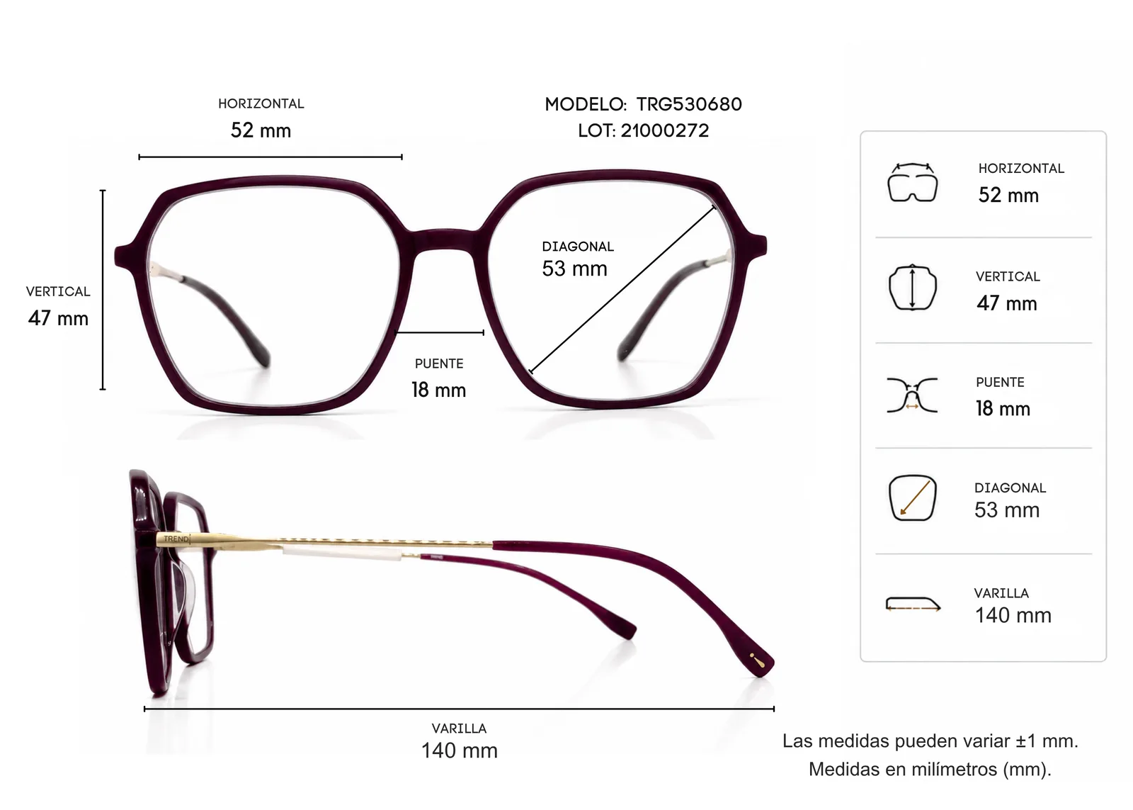 Armazón TREND¡ TRG530680, color morado · vista 2