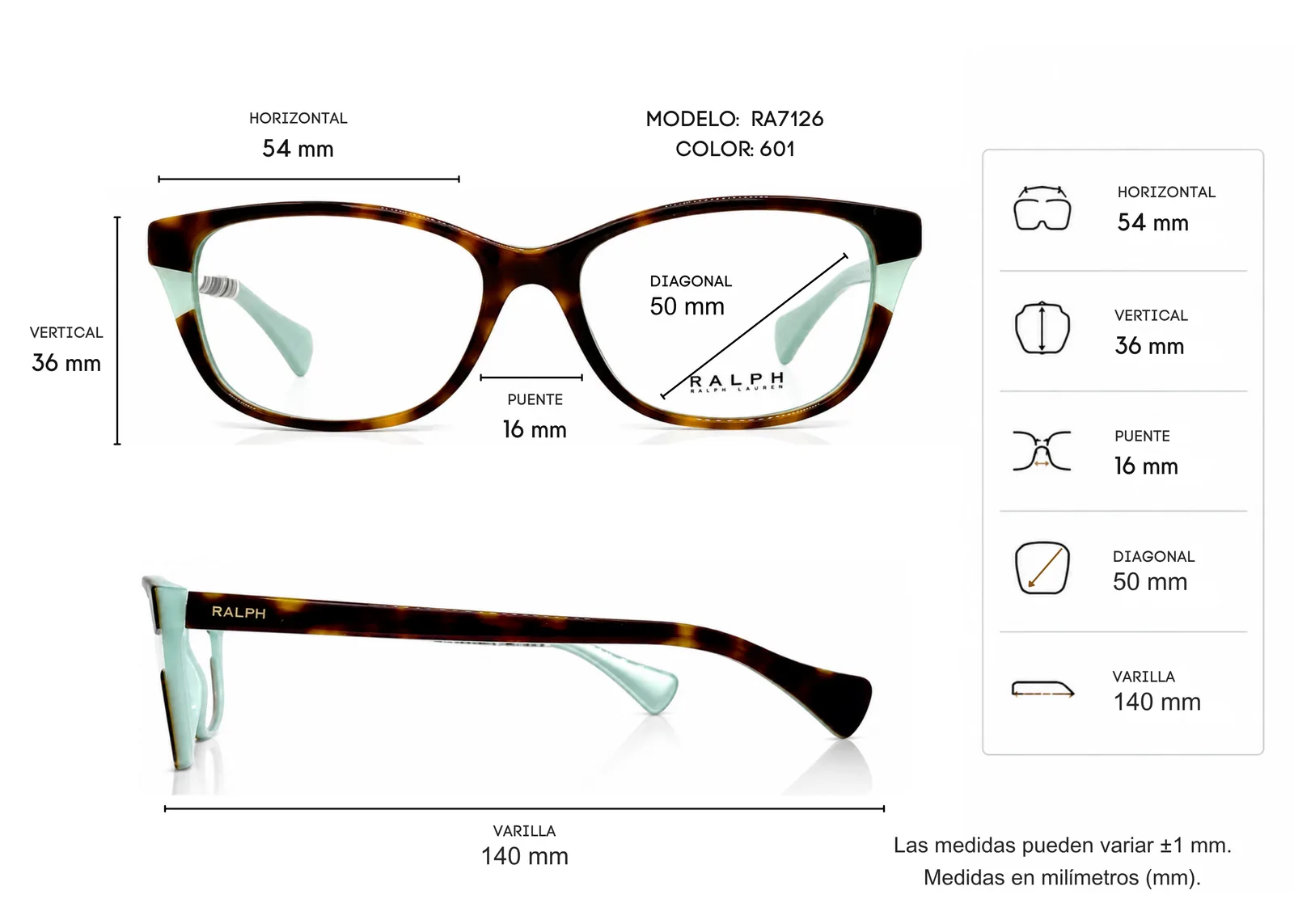 Armazón Ralph Lauren RA7126, color carey · vista 2