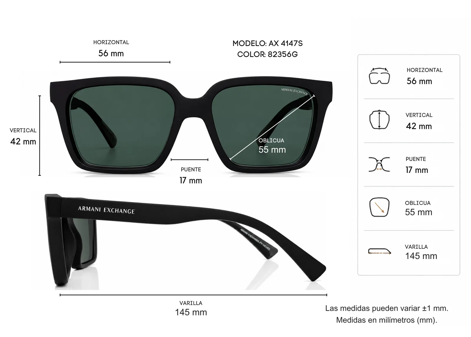 Armazón Armani Exchange AX4147S negro, color negro · vista 2
