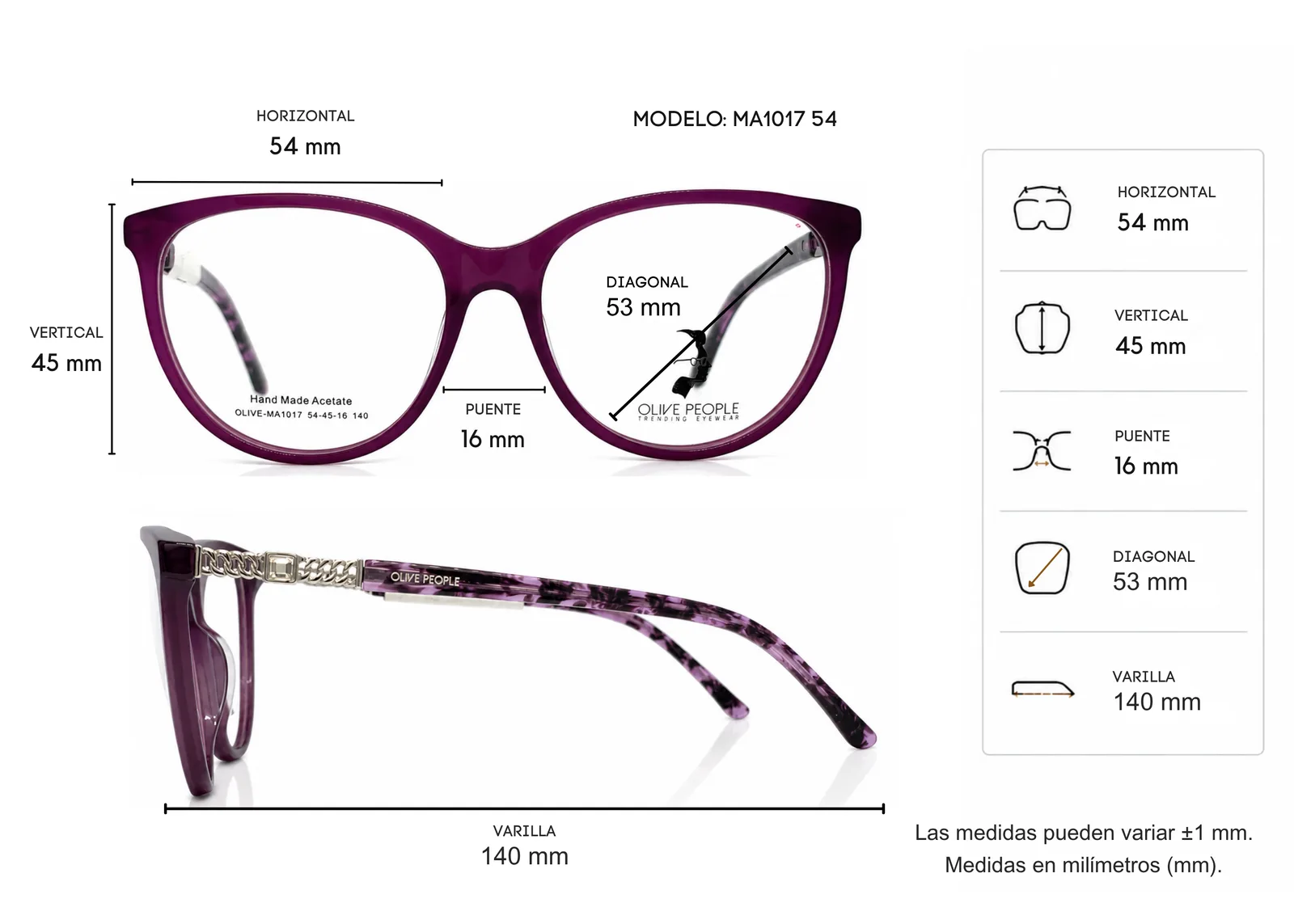 Armazón Olive people MA1017, color morado · vista 2