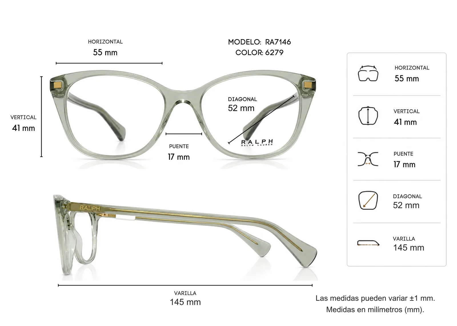Armazón Ralph Lauren RA7146 verde, color verde · vista 2
