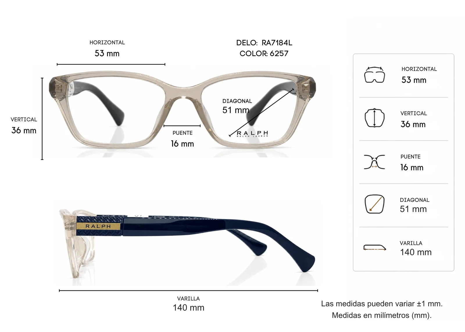 Armazón Ralph Lauren RA7184L, color cafe · vista 2
