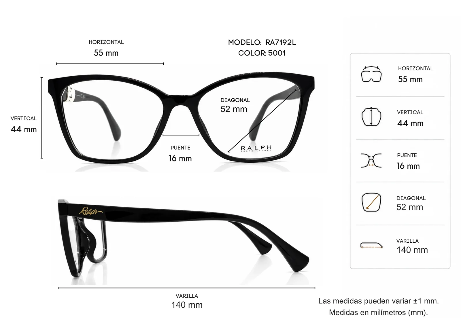 Armazón Ralph Lauren RA7192L, color negro · vista 2