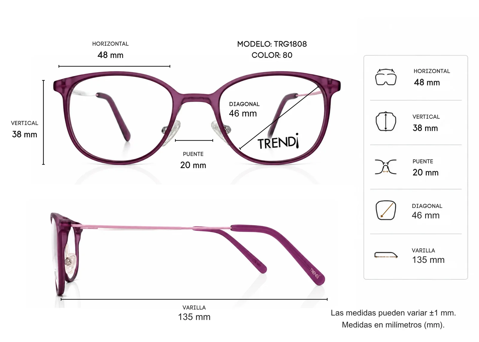 Armazón TREND¡ TRG180880, color morado · vista 2