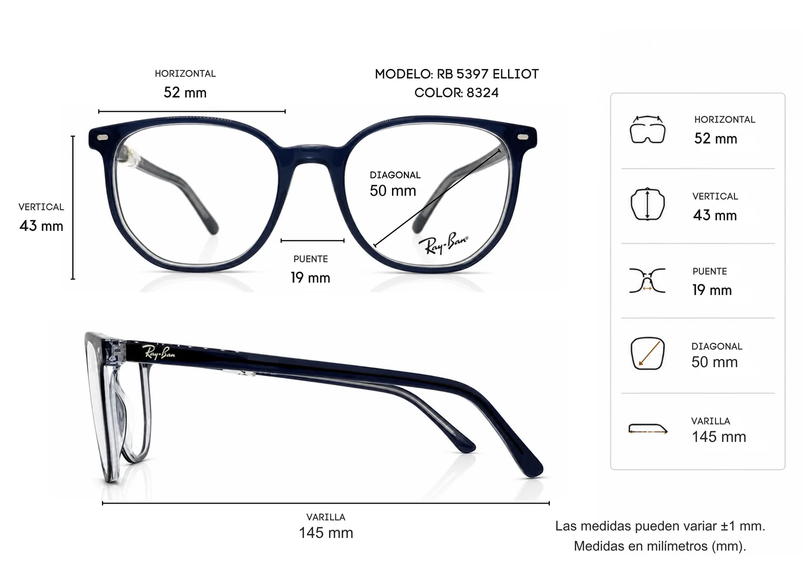 Armazón Ray Ban RB5397 ELLIOT, color azul · vista 2