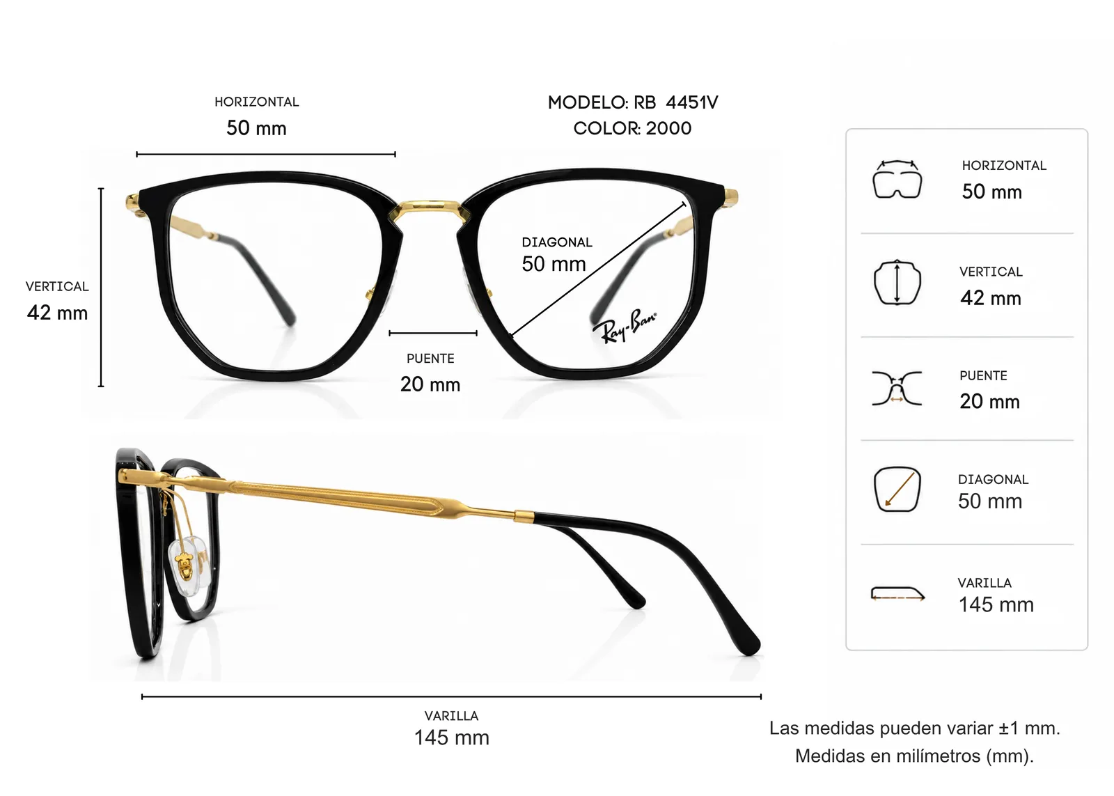 Armazón Ray Ban RB4451V, color negro · vista 2