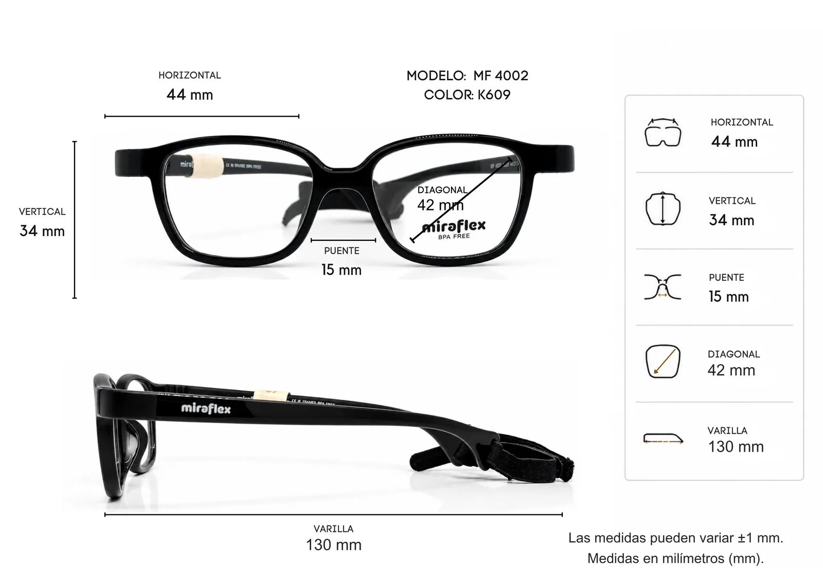 Armazón Miraflex MF4002, color negro · vista 2