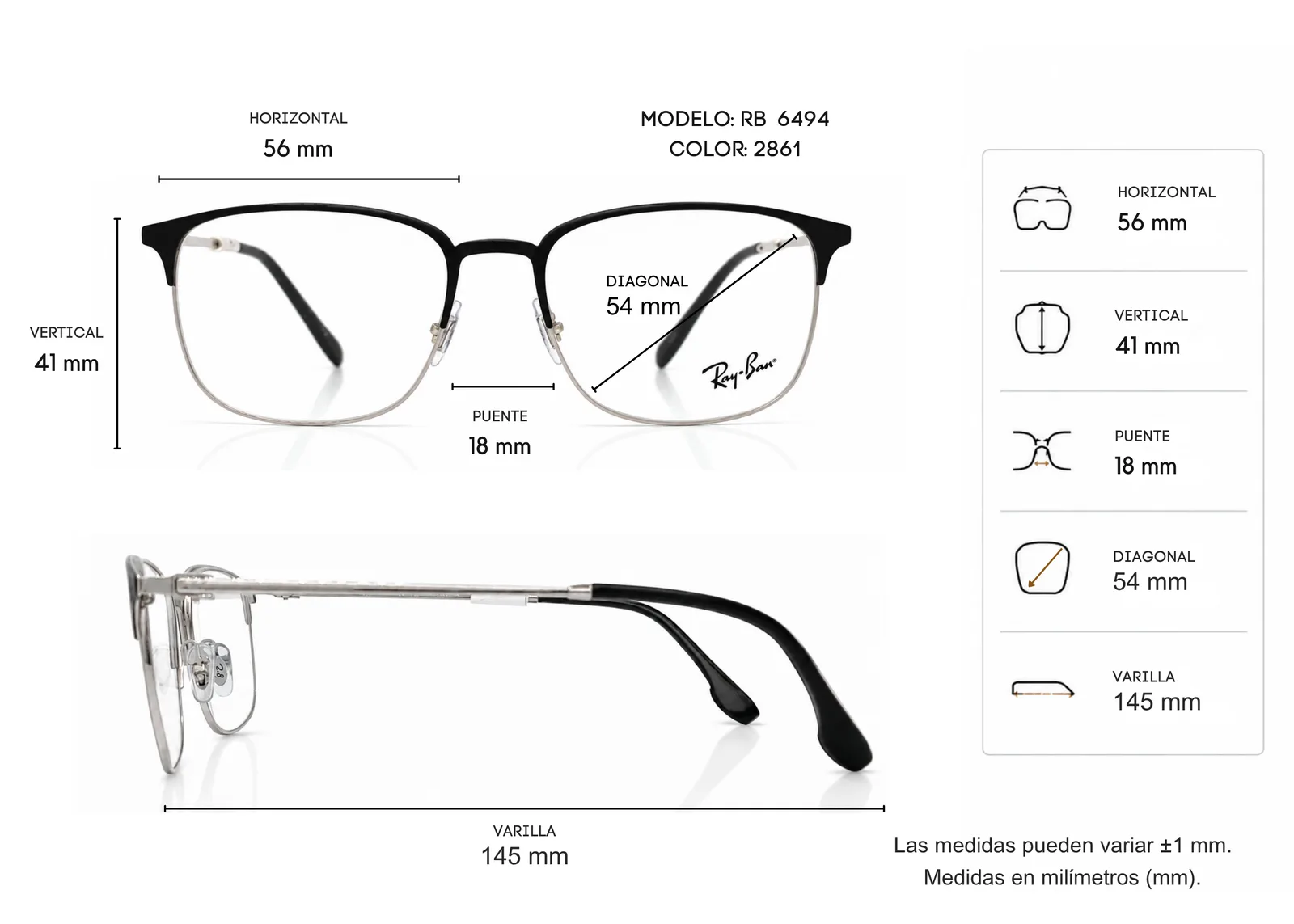 Armazón Ray Ban RB6494, color negro · vista 2