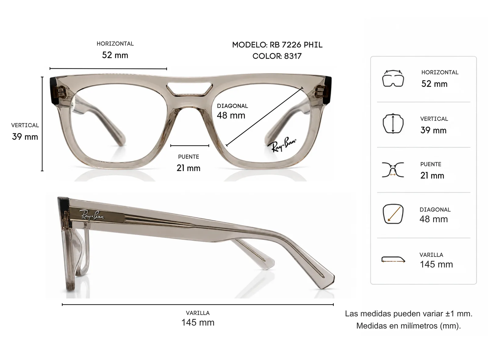 Armazón Ray Ban RB7226 PHIL, color cafe · vista 2