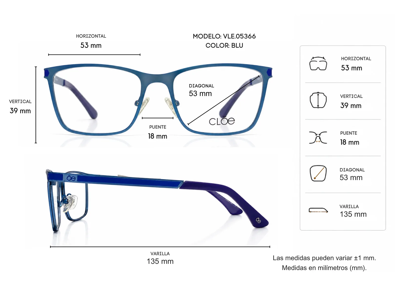 Armazón Cloe VLE05366, color azul · vista 2