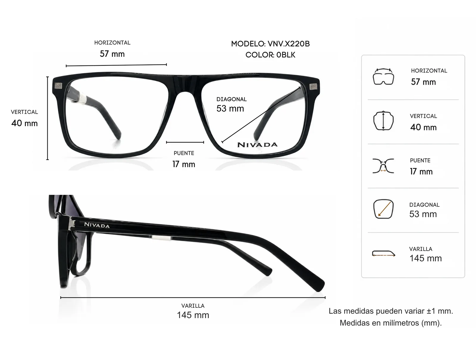 Armazón NIVADA VNVX220B, color negro · vista 8