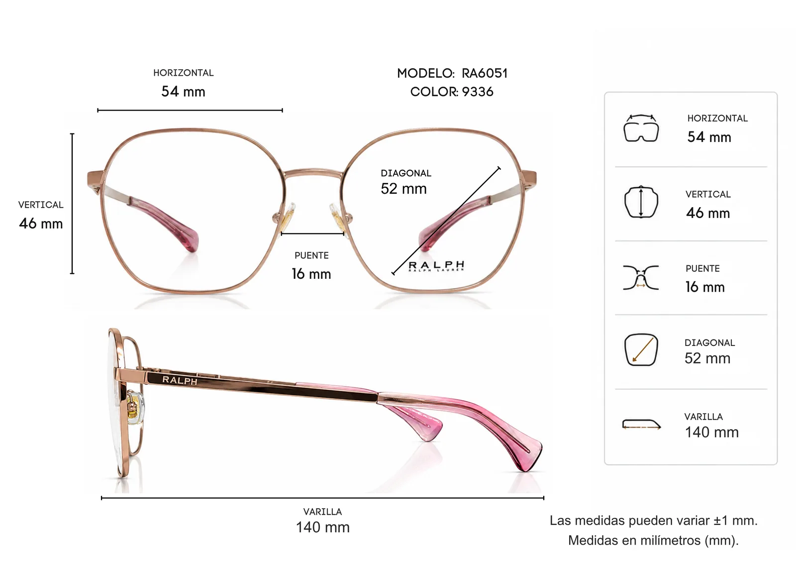 Armazón Ralph Lauren RA6051, color dorado · vista 2
