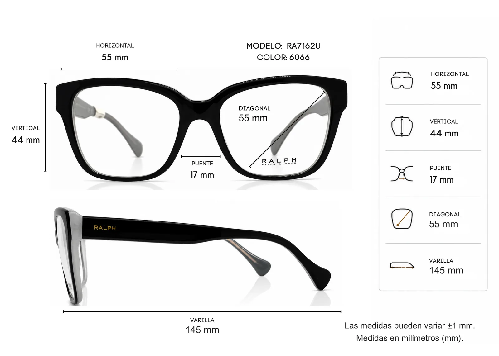 Armazón Ralph Lauren RA7162U, color negro · vista 2