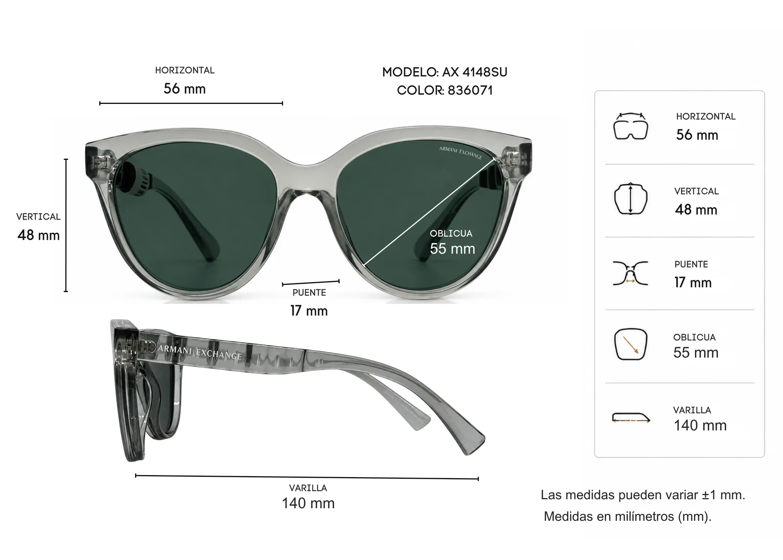 Armazón Armani Exchange AX4148SU, color verde · vista 6