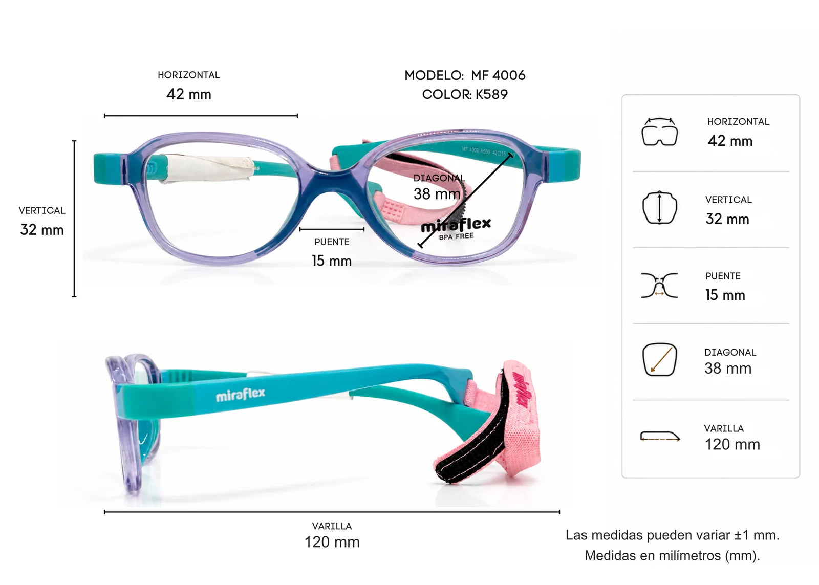 Armazón Miraflex MF4006 morado, color morado · vista 2