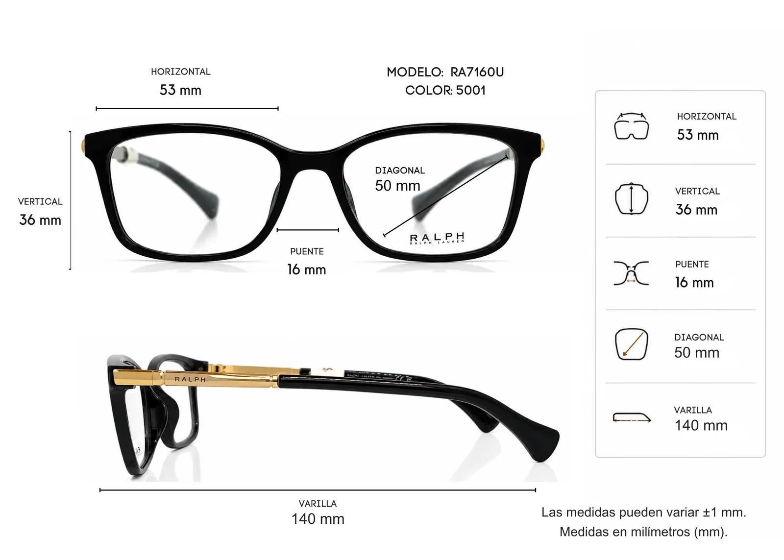 Armazón Ralph Lauren RA7160U, color negro · vista 2