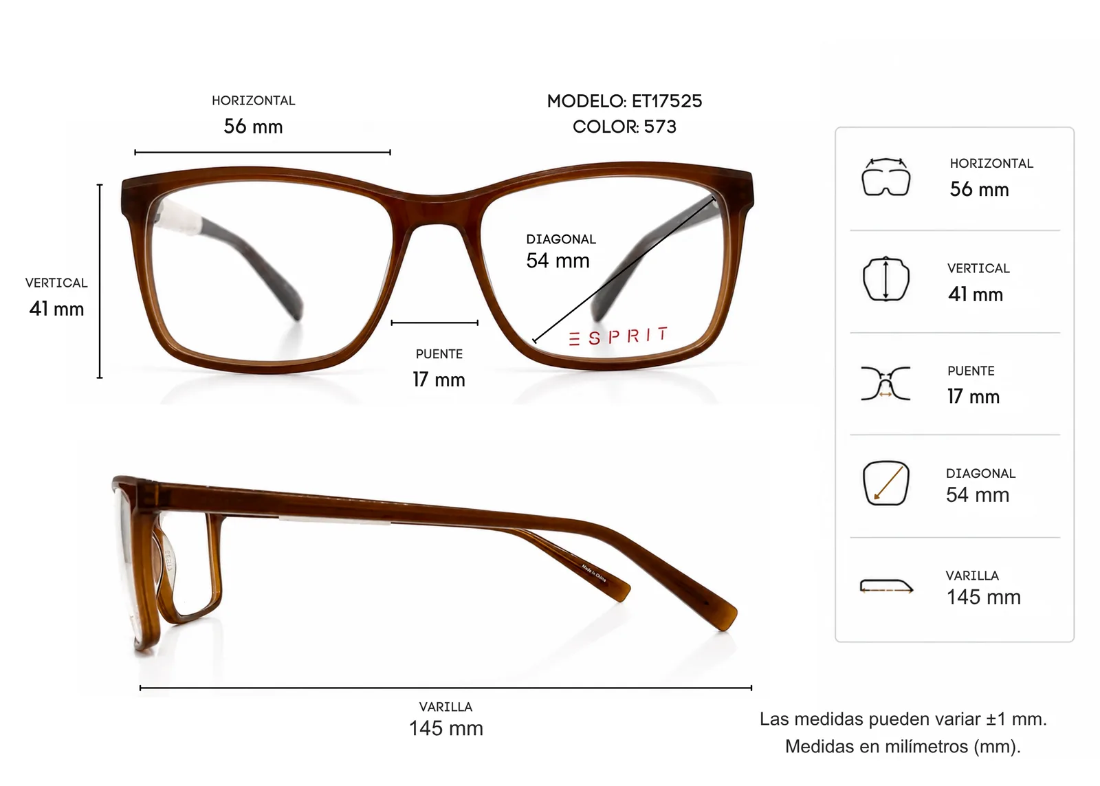 Armazón ESPRIT ET17525, color cafe · vista 2