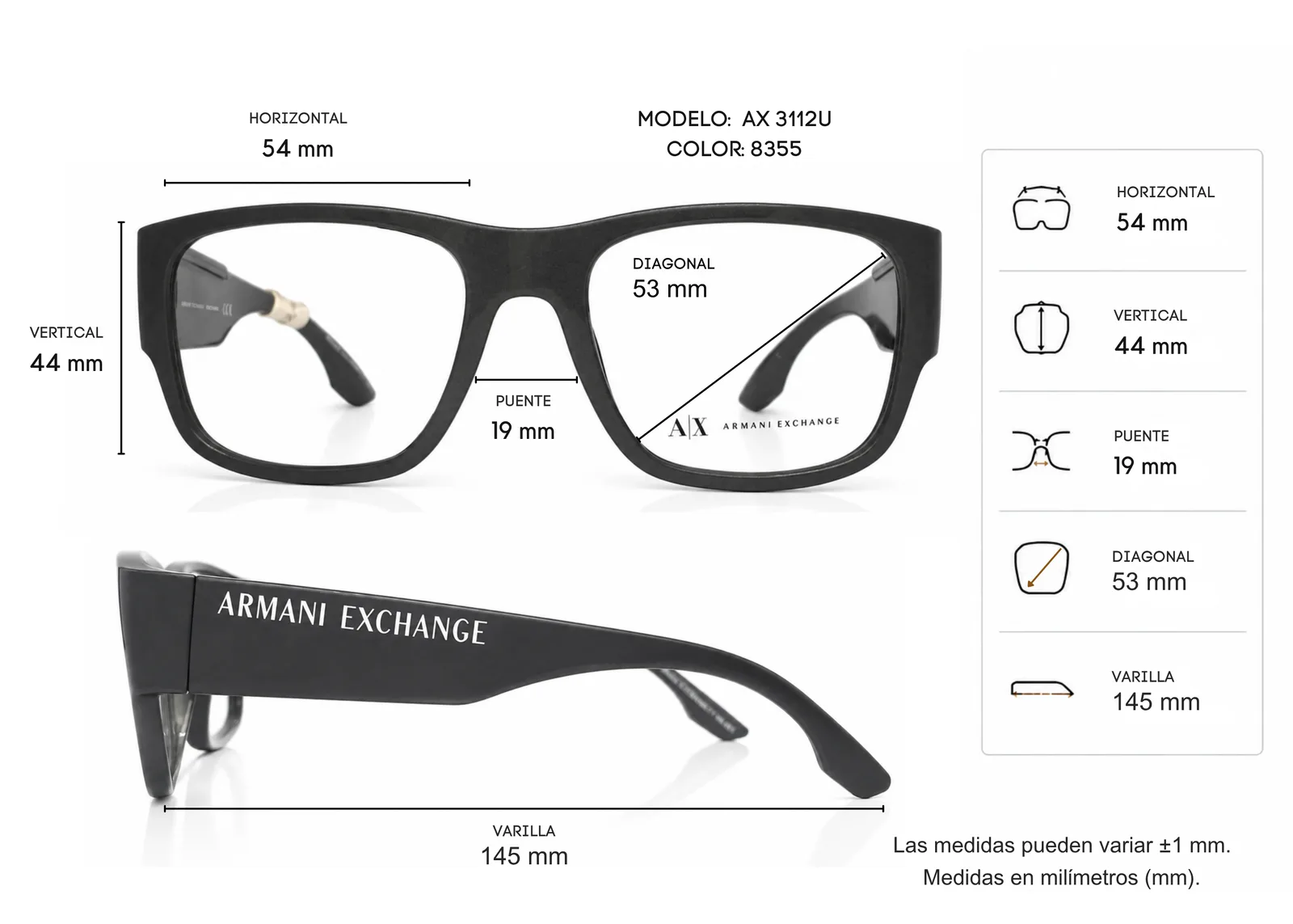 Armazón Armani Exchange AX3112U, color gris · vista 2